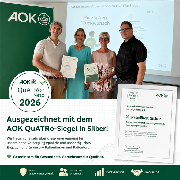 AOK QuATRo-Siegel in Silber: Auszeichnung für hohe Versorgungsqualität