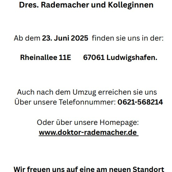 Wichtige Information - Praxisumzug Dres. Rademacher und Kolleginnen