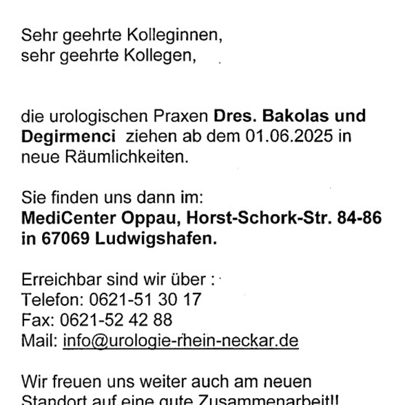 Wichtige Information - Praxisumzug Dres. Bakolas und Degirmenci