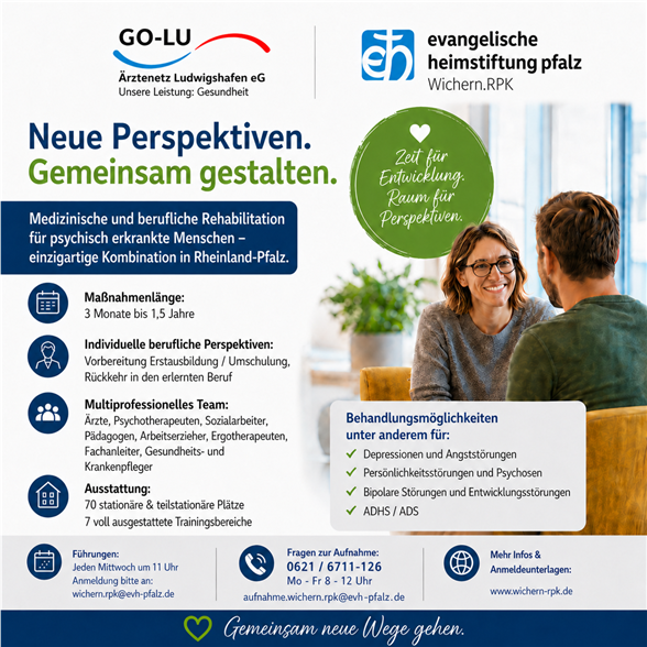 Kooperation zwischen der GO-LU Ärztenetz Ludwigshafen eG und der Wichern.RPK der Evangelischen Heimstiftung Pfalz.
