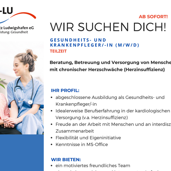 WIR SUCHEN DICH! GESUNDHEITS- UND KRANKENPFLEGER/-IN (m/w/d)