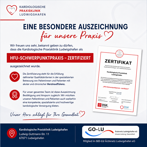 Kardiologische Praxisklinik LU: HFU-Schwerpunktpraxis zertifiziert